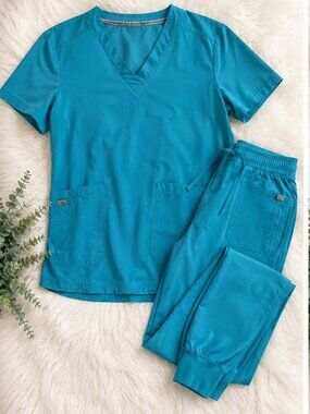 ScrubStar Aquamarine Blue Scrub Set XL Top XL Pants Stretch Medical Uniform
